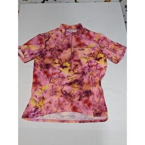 Shebeest Womens Cycling Jersey Pink Orange Tie Dye Quarter Zip Short Sleeve XL